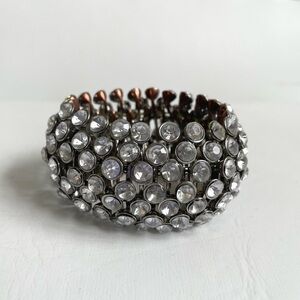 VINTAGE CLEAR RHINESTONE STRETCH BRACELET METAL ADJUSTABLE CUFF BANGLE